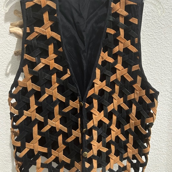 Leather webbed Vest Sz S/M women men VTG AJ western Cowboy Core - Picture 1 of 6
